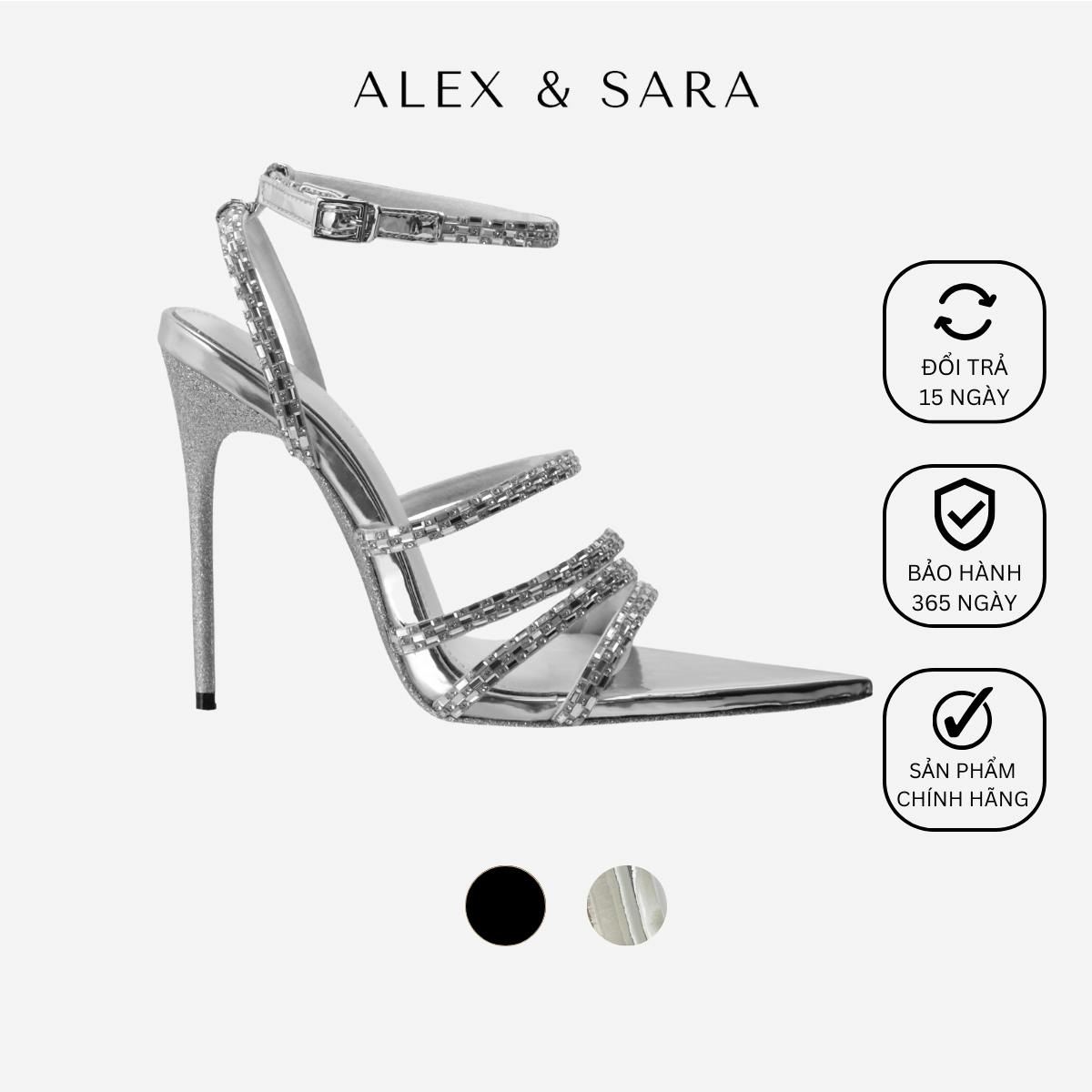 Giày cao gót nữ Eirian Heels màu bạc đính đá nhập cao cấp, sang trọng đẳng cấp cho nàng ALEX & SARA | AL200
