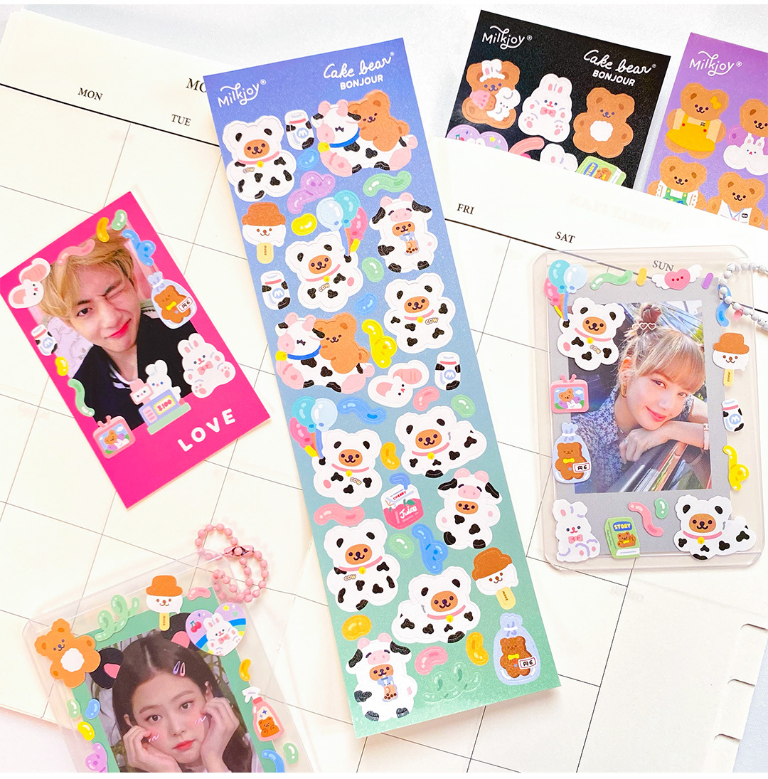 Tấm sticker gấu dễ thương decor toploader, trang trí