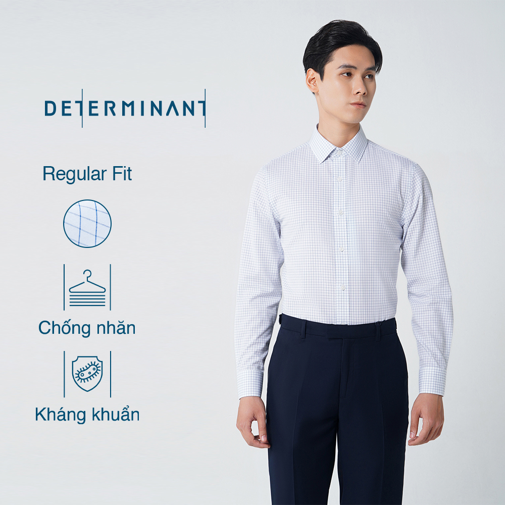 Áo sơ mi nam công sở determinant tay dài - dáng suông - chống nhăn - kháng khuẩn - màu sọc caro xanh - 301