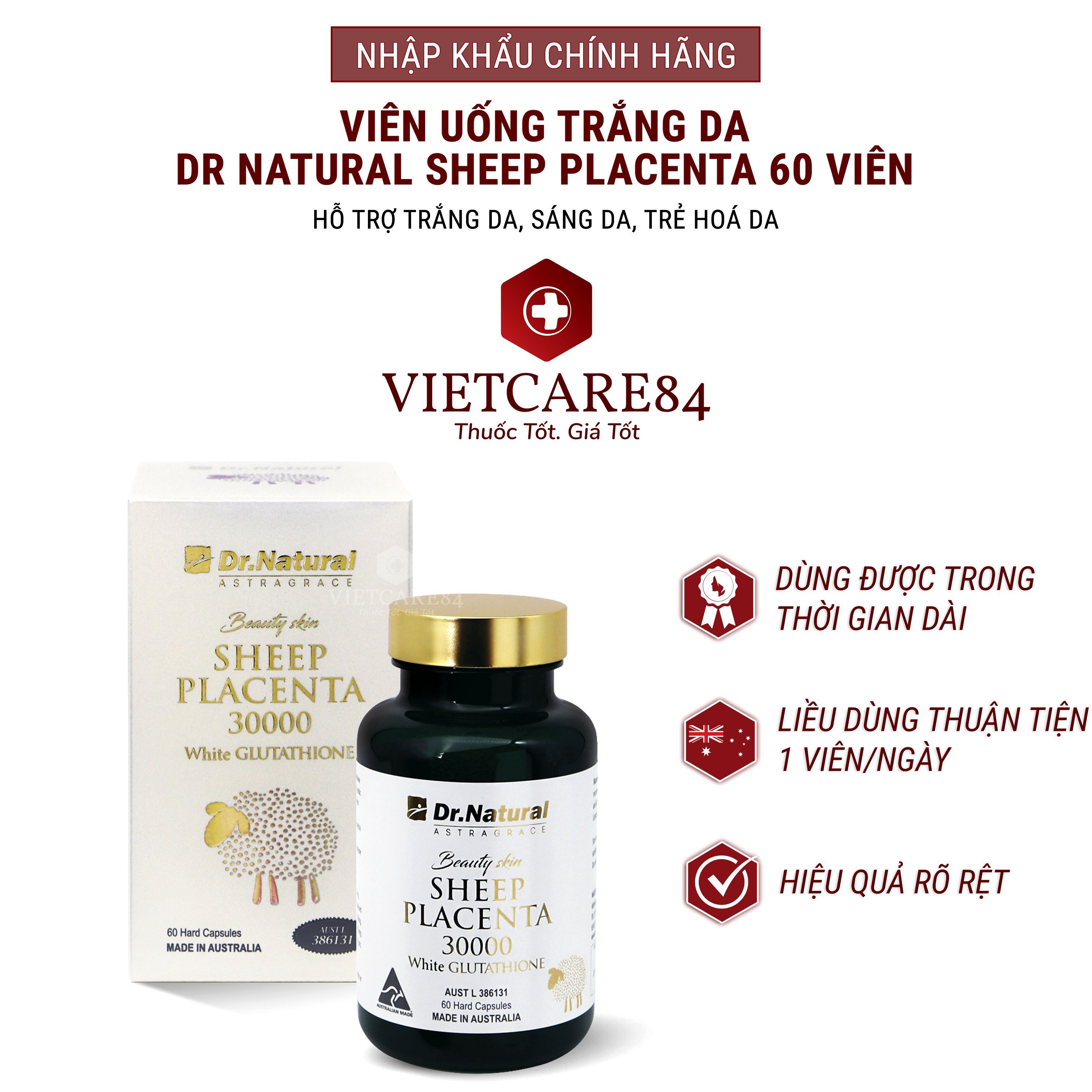 Viên uống trắng da Beauty skin Sheep placenta 30000 White Glutathione