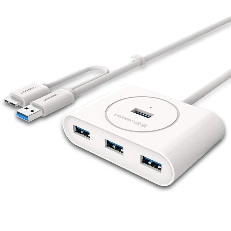 Ugreen 20285 50cm màu trắng bộ chia hub usb 3.0 ra 4 cổng usb 3.0 hỗ trợ chức năng otg cr113
