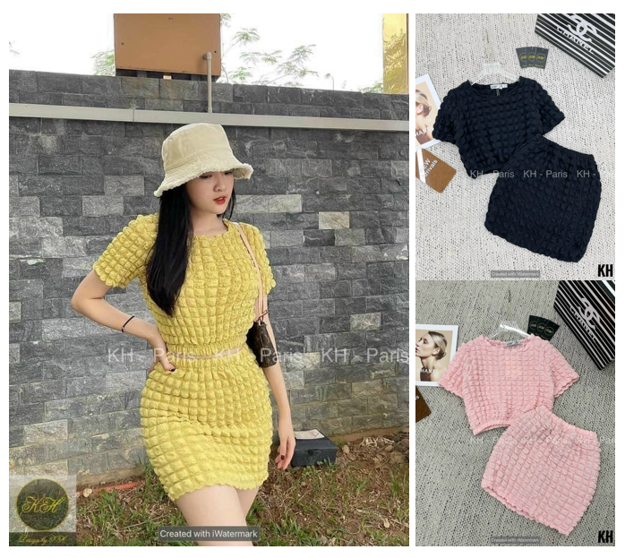 Set đầm áo kèm chân váy vải xốp ô nổi cực kỳ duyên dáng cực kỳ sang trọng