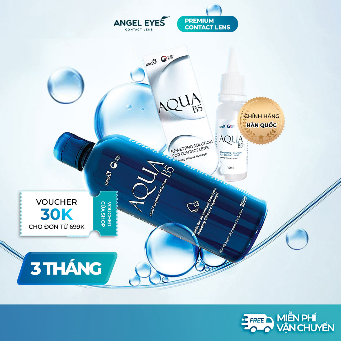 Voucher 150k đơn 499k- Nhập mã SANPHAMMOI10 COMBO Nước Ngâm Lens 160ml + Nhỏ Mắt Lens 15ml Angel Eyes Aqua B5 (Combo nước ngâm lens và nhỏ mắt kính áp tròng | Nước ngâm lens | Nhỏ mắt lens)