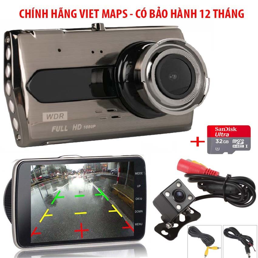[ HÀNG NHẬP KHẨU ] Camera Hành Trình xe hơi X008 Tiếng Việt ( Trước + Sau) - màn hình 4 inch-Lưu trữ video tối đa 45 ngày qua thẻ nhớ MicroSD- Xem lại Video đã ghi hình qua điện thoại- Bh 24 Tháng