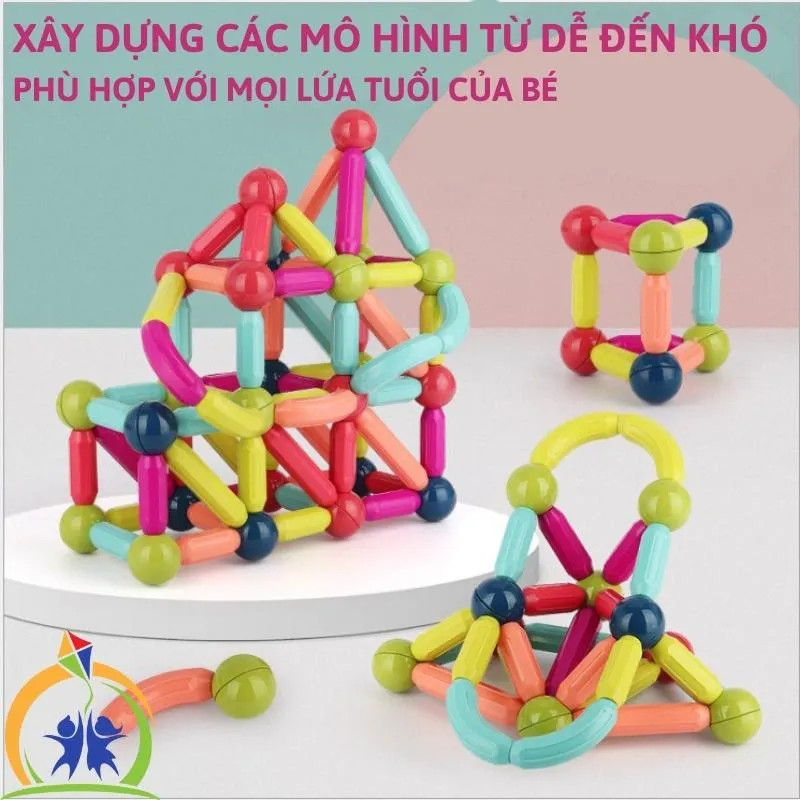 Bộ xếp hình nam châm 64 chi tiết, Chất liệu ABS an toàn cho bé giúp bé phát triển trí tuệ - Bộ xếp hình nam châm 36 chi tiết, Bộ xếp hình nam châm cho bé, Bộ xếp hình nam châm magnetic, Bộ đồ chơi xếp hình