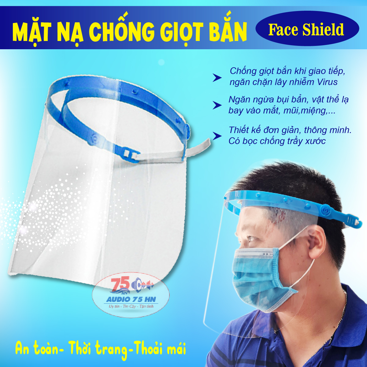 {Mẫu mới nhất} Mặt nạ chống giọt bắn, bụi bẩn, sương mù có bọc chống trầy xước loại tốt - Mặt nạ Face Shield - Kính y tế
