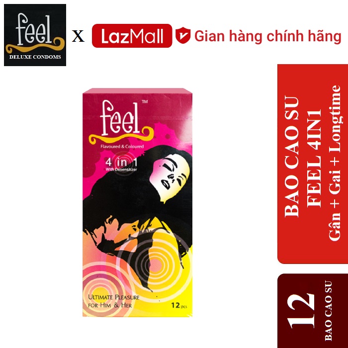 Bao cao su feel 4 in 1 - kéo dài thời gian quan hệ và có gân, gai.