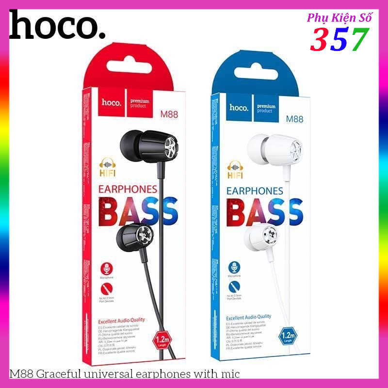 Tai Nghe có dây Hoco M88 Jack cắm 3.5mm có Mic đàm thoại Bas căng - chính hãng