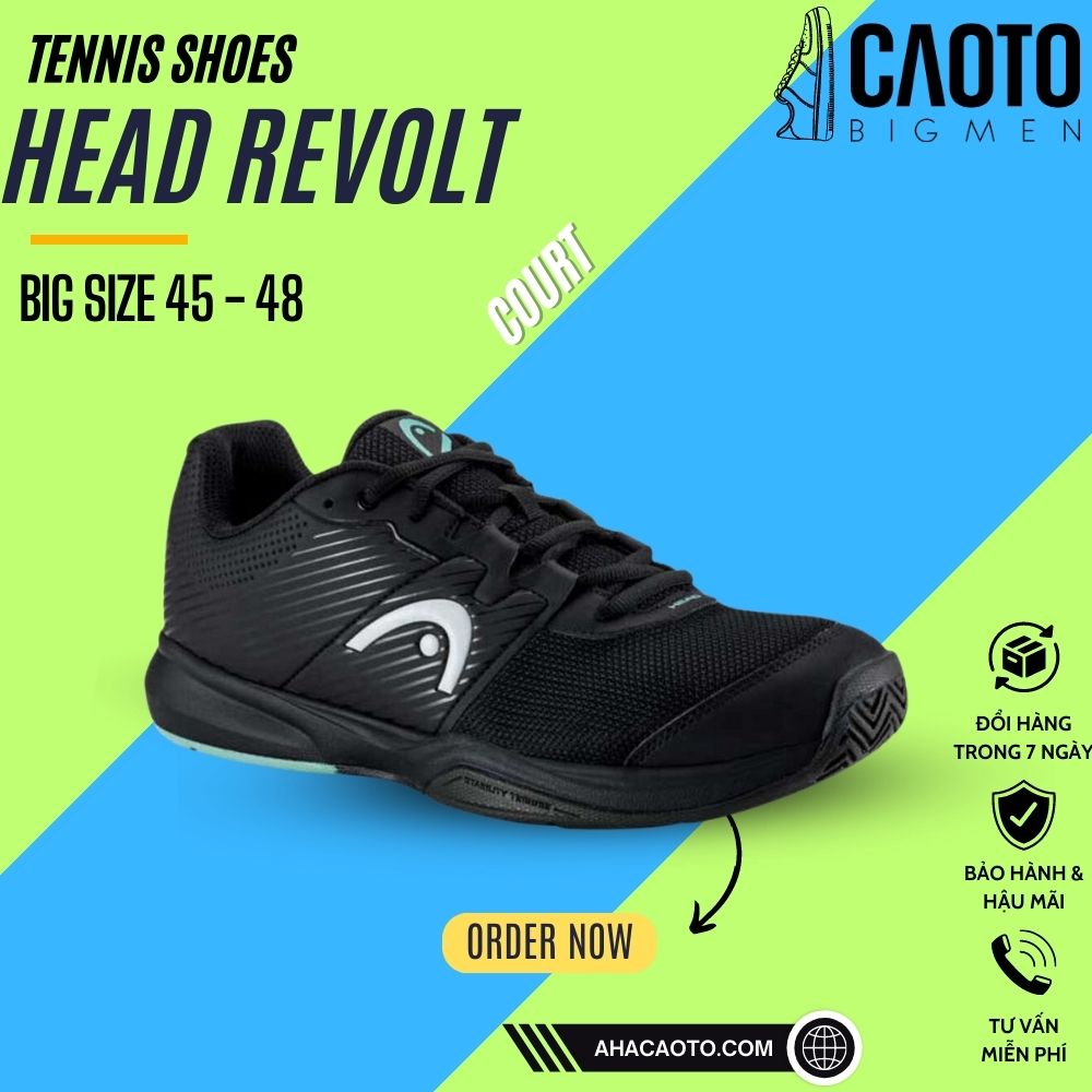 Giày Tennis Thể Thao Head Revolt Court Màu Đen Big Size - Giày Tennis Thể Thao Nam Big Size 45 46 47 48