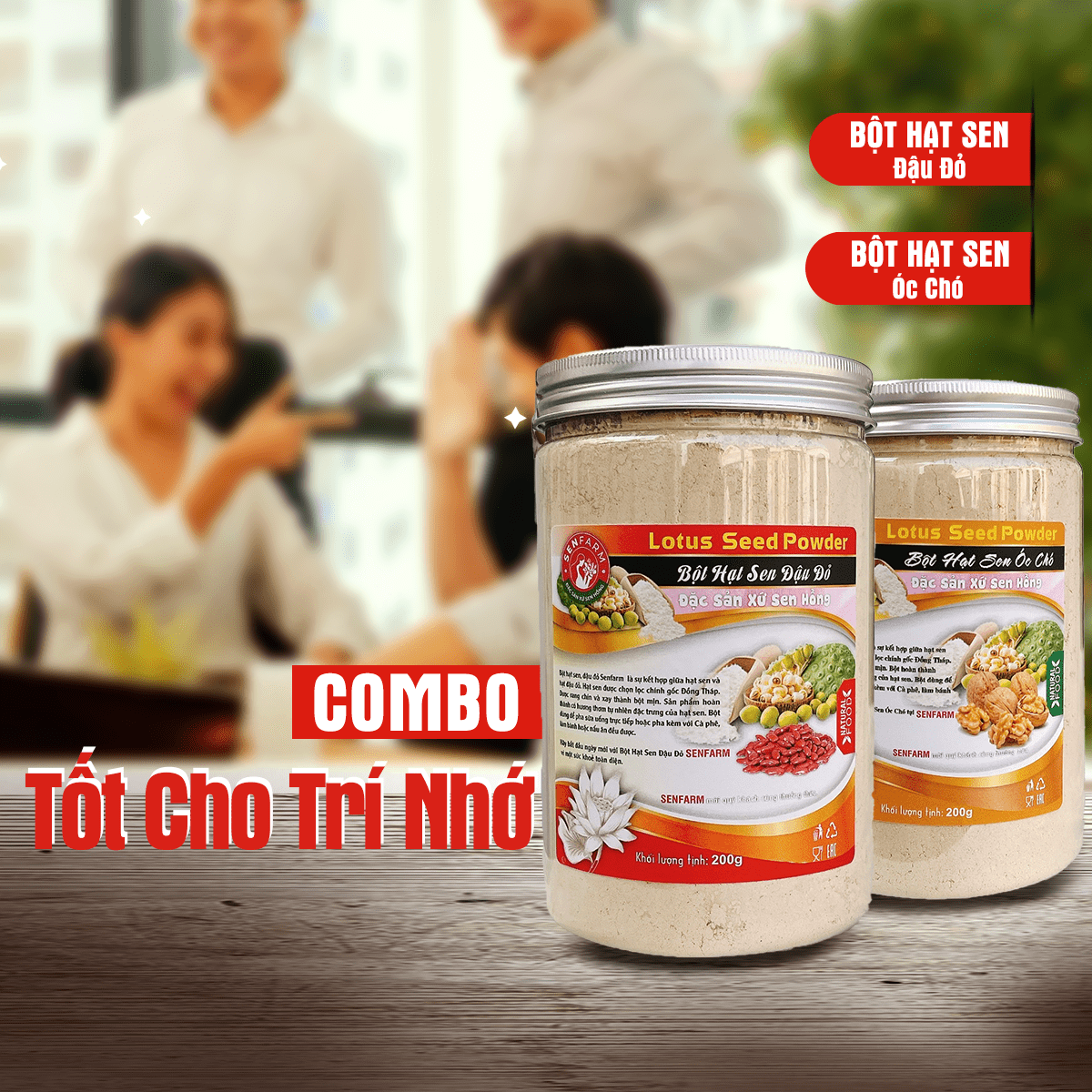 Combo 2 hũ ngũ cốc hạt sen - không đường - tốt cho não bộ - bột hạt sen dinh dưỡng senfarm