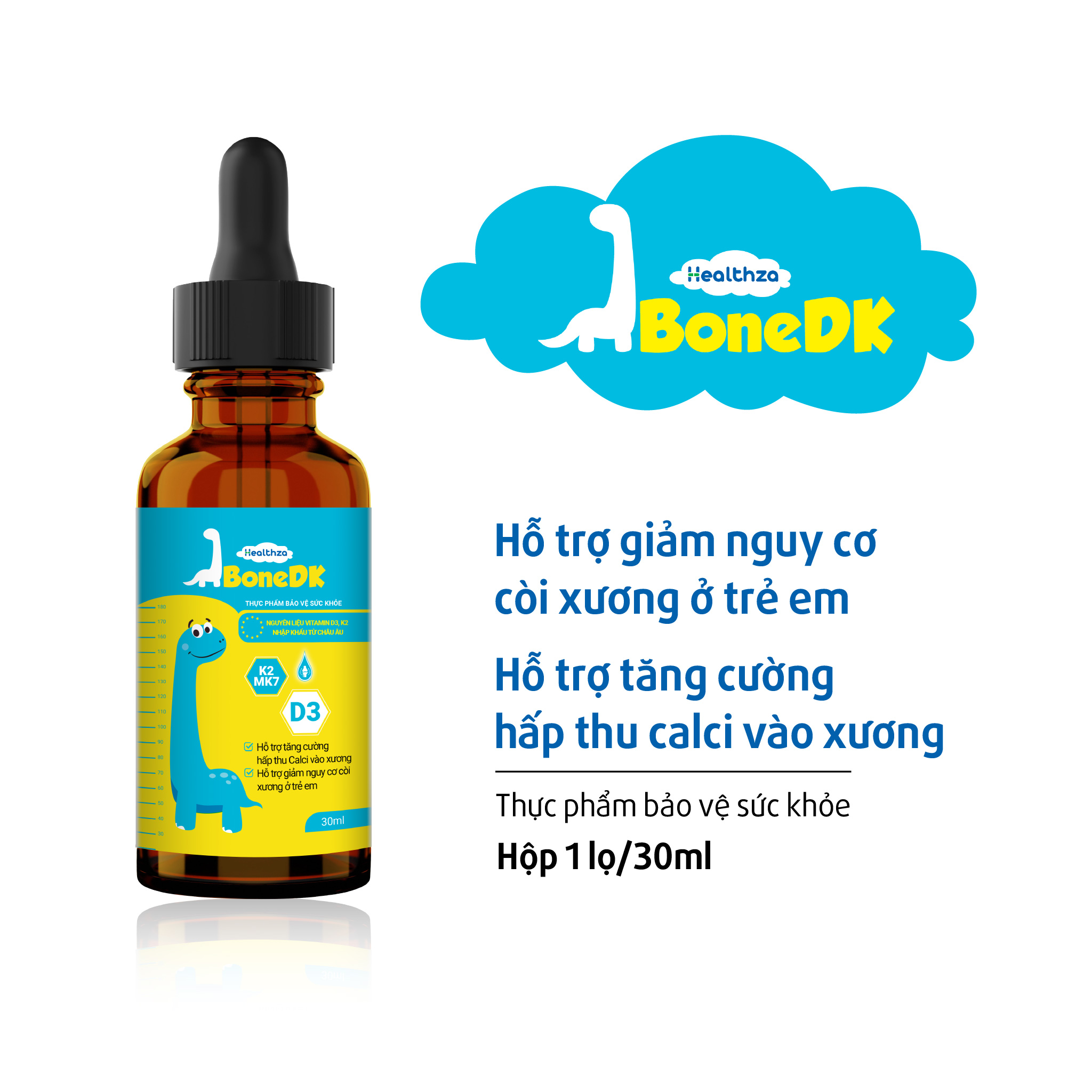 Siro Healthza BoneDK bổ sung Vitamin D3, K2 dạng nhỏ giọt cho bé hộp 1 lọ/30ml