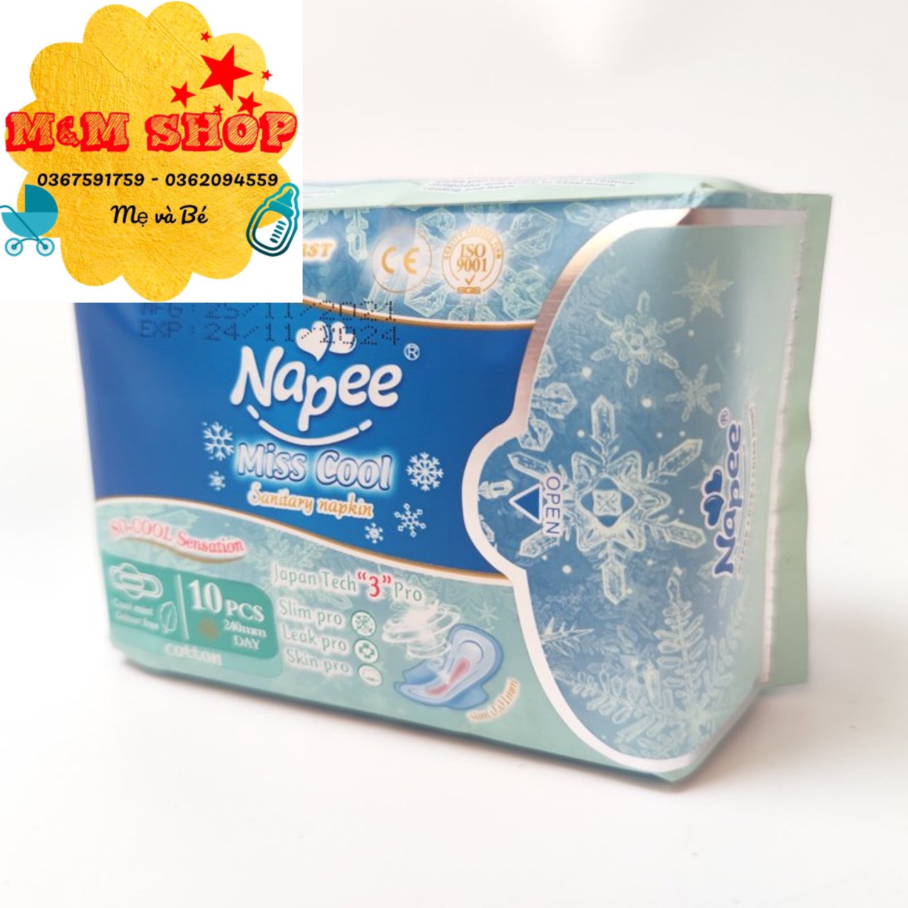 Băng vệ sinh Napee Miss Cool mát lạnh siêu mỏng siêu thấm có cánh 10 miếng/gói