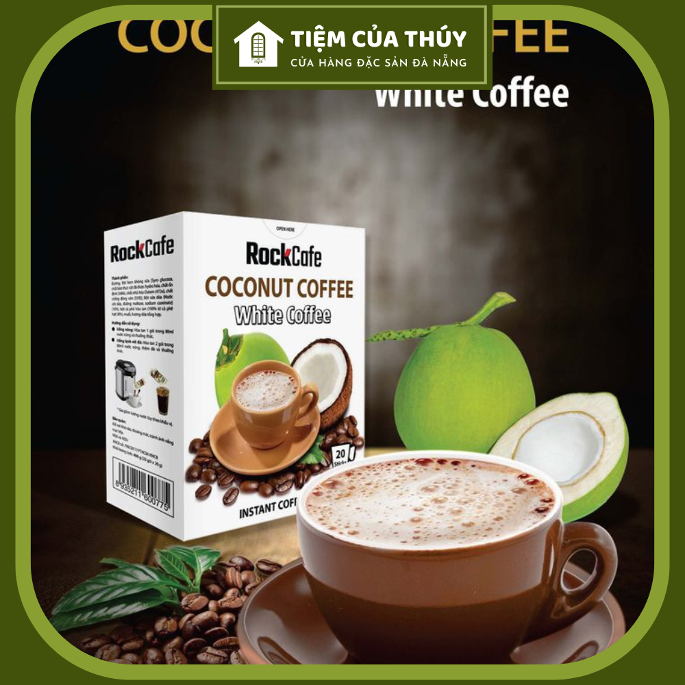 Cafe dừa rock cafe/ cà phê dừa/ coconut coffee - hoà tan hộp 240gr 12 gói