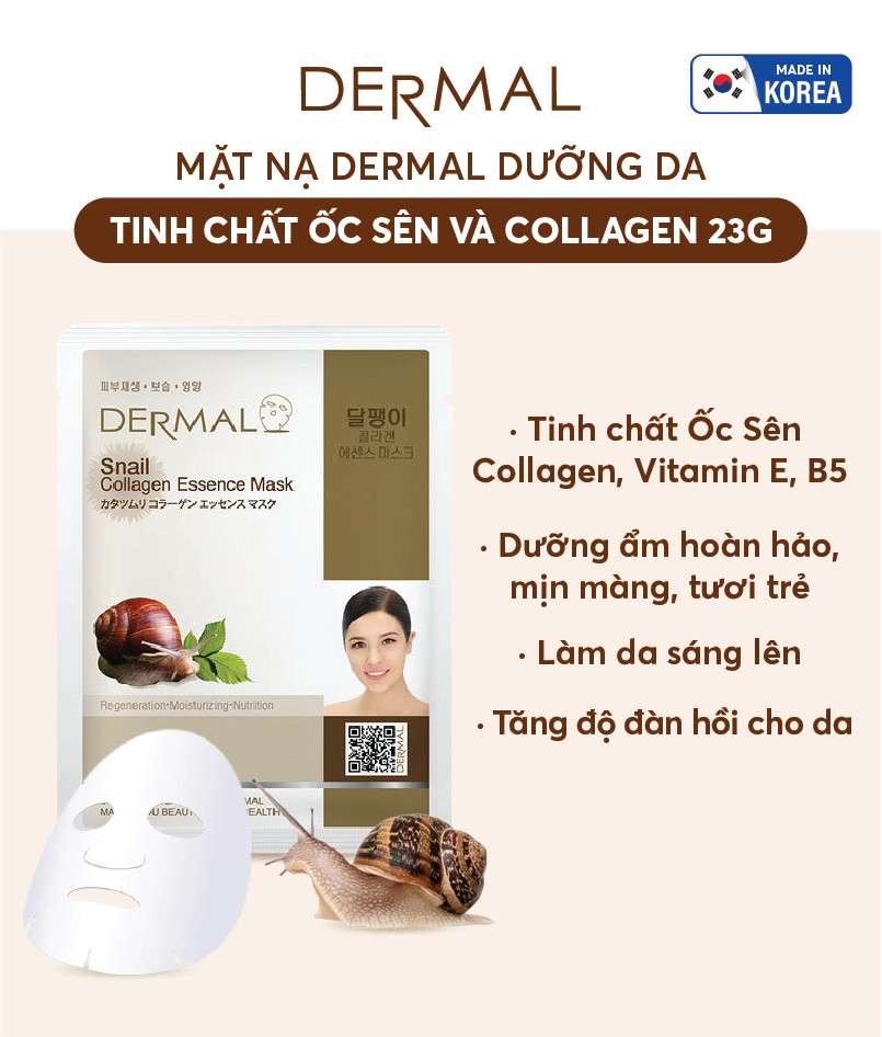 [MUA 10 TẶNG 3] Mặt nạ Dermal dưỡng da tinh chất ốc sên
