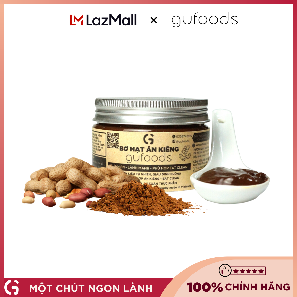 Bơ hạt ăn kiêng GUfoods (bơ đậu phộng / ca cao / hạt điều / hạnh nhân) - Tự nhiên, Lành mạnh, Phù hợp eat clean