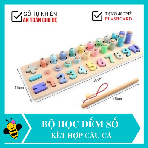 Trò chơi câu cá gỗ bộ câu cá kết hợp học số đếm và cột tính 3in1 bé thông minh