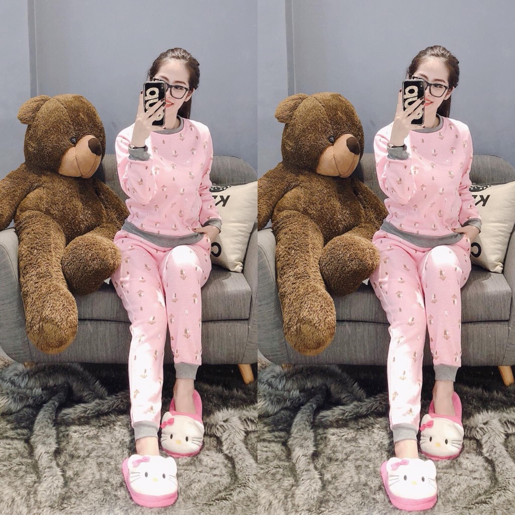 Bộ ngủ nỉ lót lông so cute