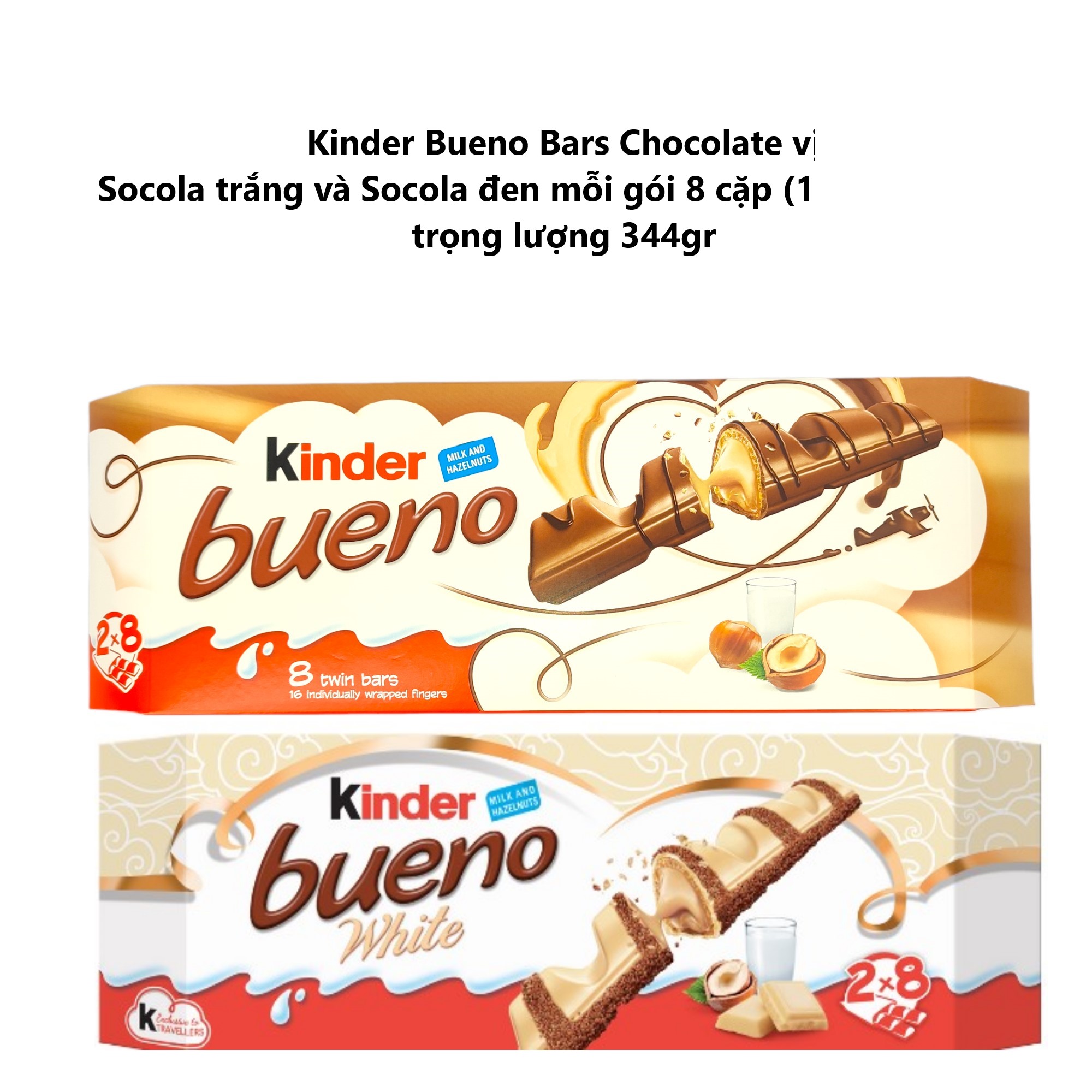 Bánh socola Kinder Bueno 8 twin Bars Chocolate trọng lượng 344gr (bịch 8 bánh mỗi bánh 2 cái trọng lượng 43gr/bánh) của Poland