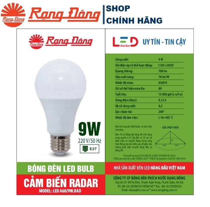 Bóng đèn led bulb tròn 9w rạng đông model: a60n1/9w