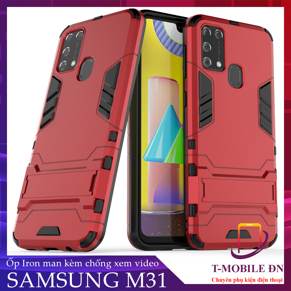 Ốp lưng Samsung M31 chống sốc iron man bảo vệ viền và camera kèm chống xem video tiện lợi