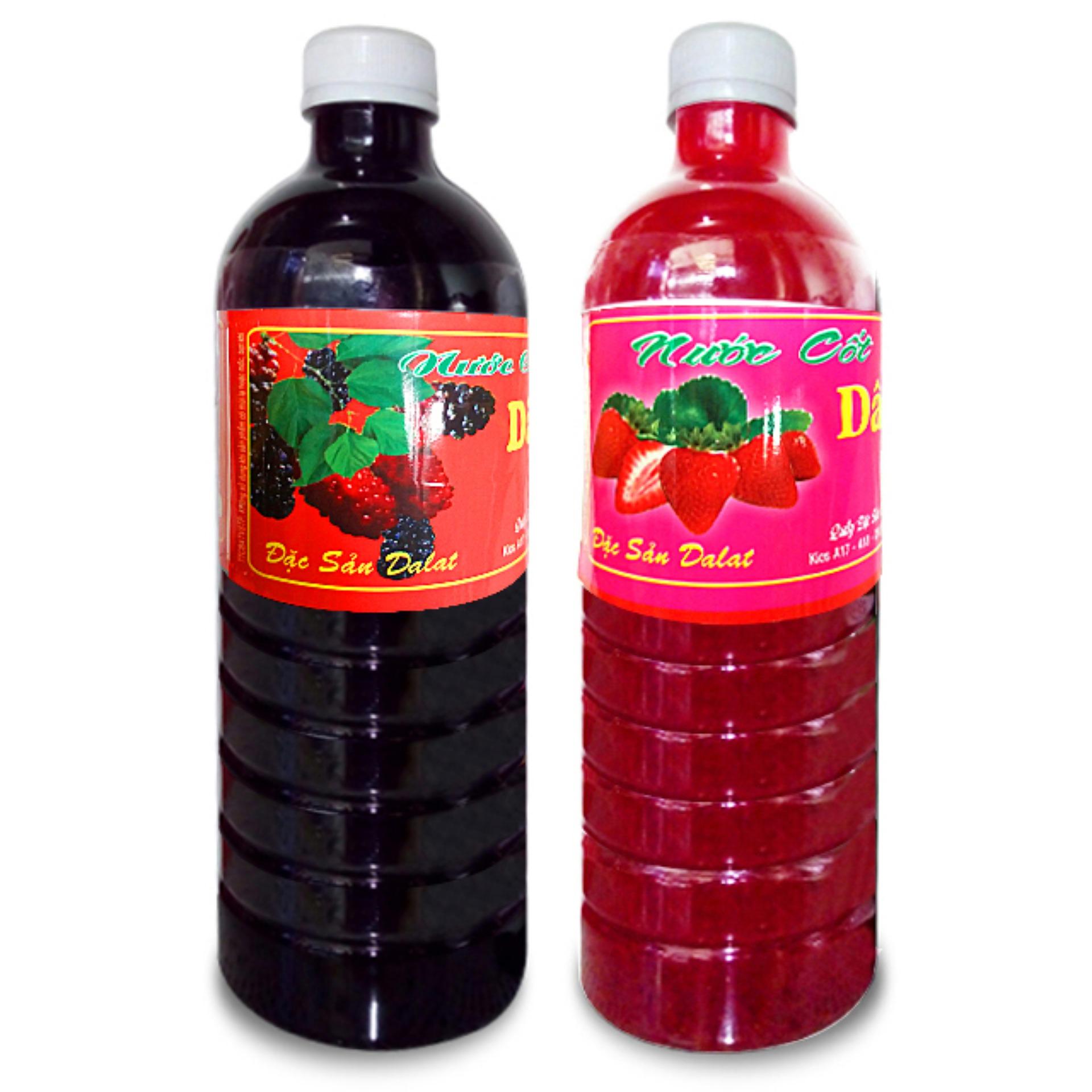 Bộ 2 chai lớn nước cốt dâu tằm, dâu tây