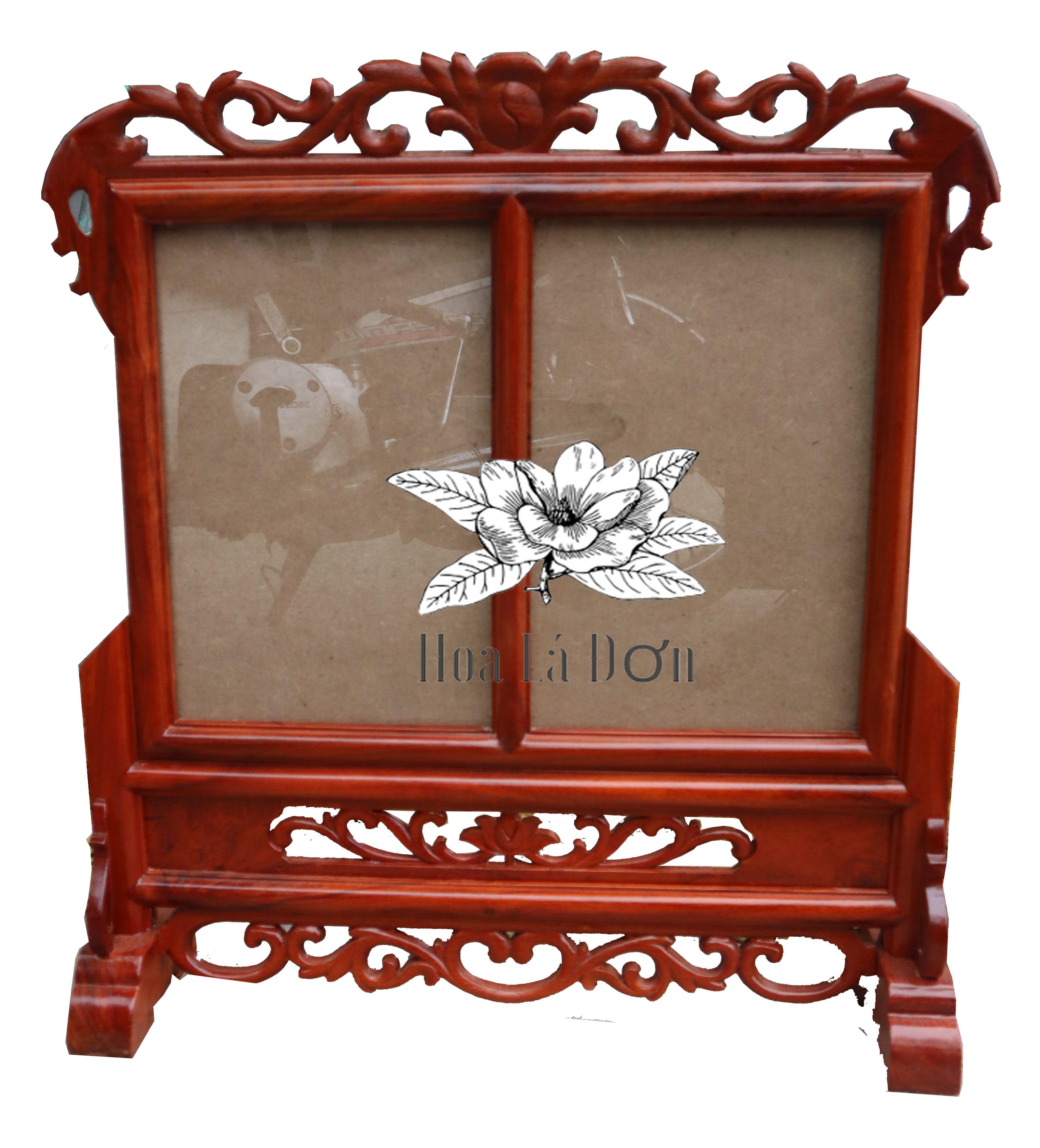 Khung ảnh thờ đôi gỗ hương khung ảnh thờ 2 ảnh hoa lá tây 2 cỡ ảnh thờ