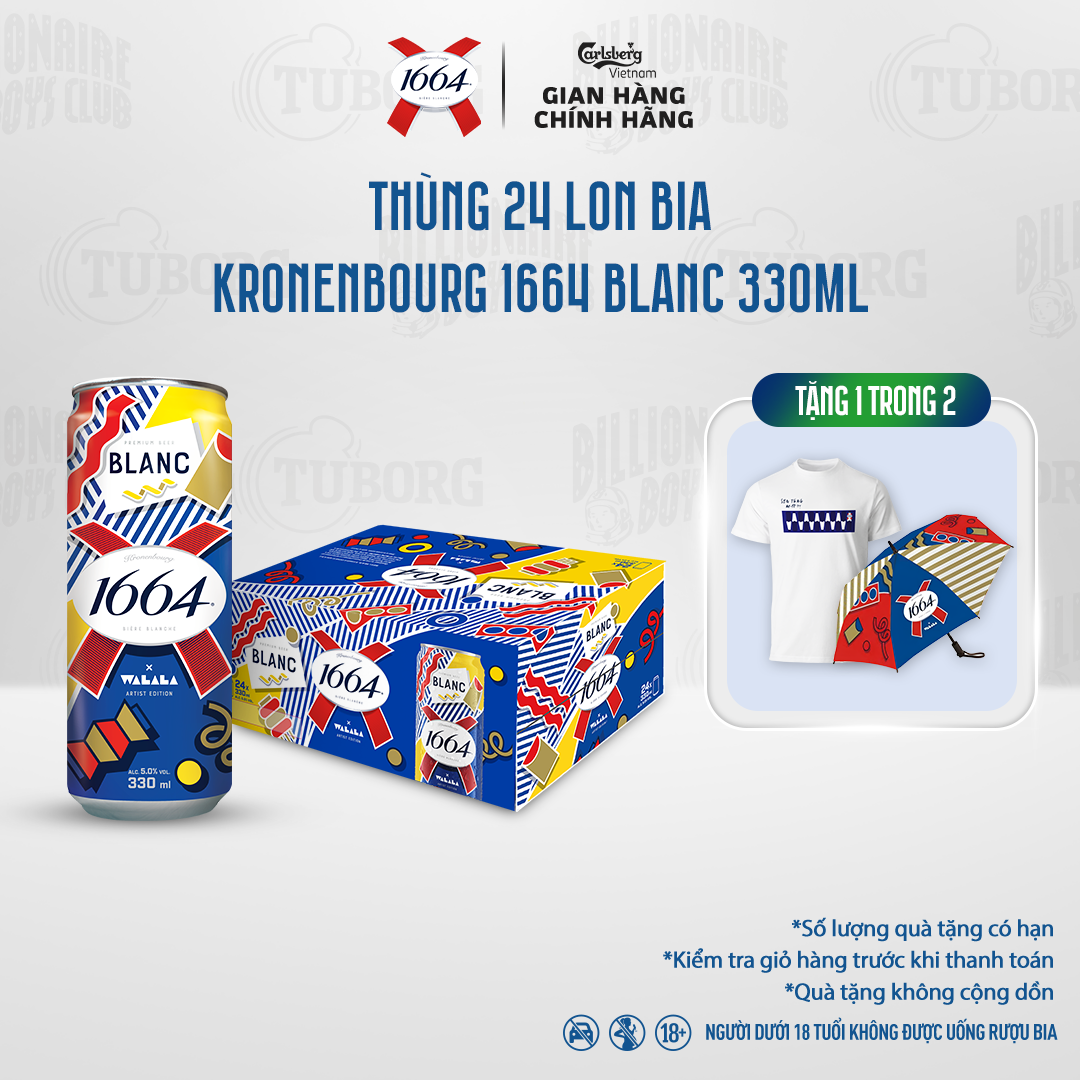  Thùng 24 lon Bia Pháp Kronenbourg 1664 Blanc  330ml lon  - Độ cồn 5% - Bao Bì Tết 