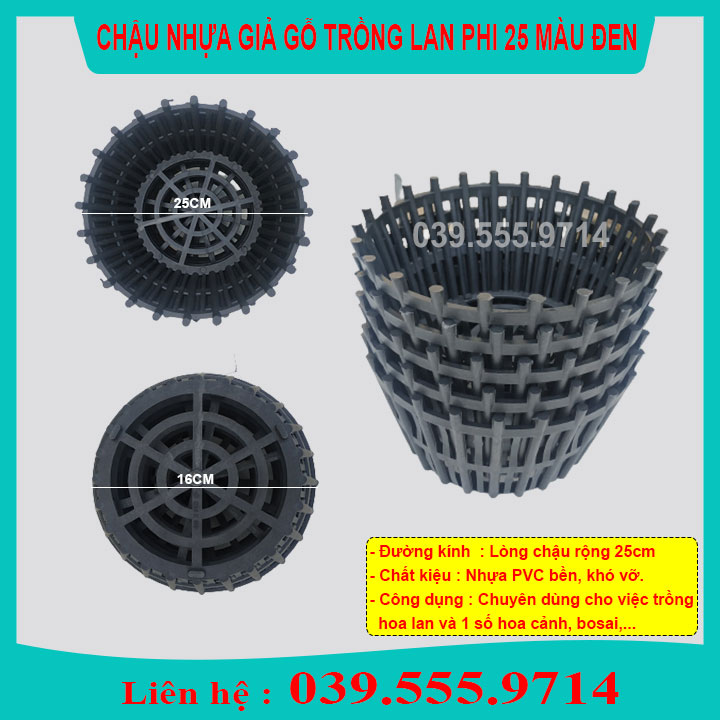 [Ảnh thật] 10 CHẬU NHỰA ĐEN TRỒNG LAN GIẢ GỖ PHI 25CM