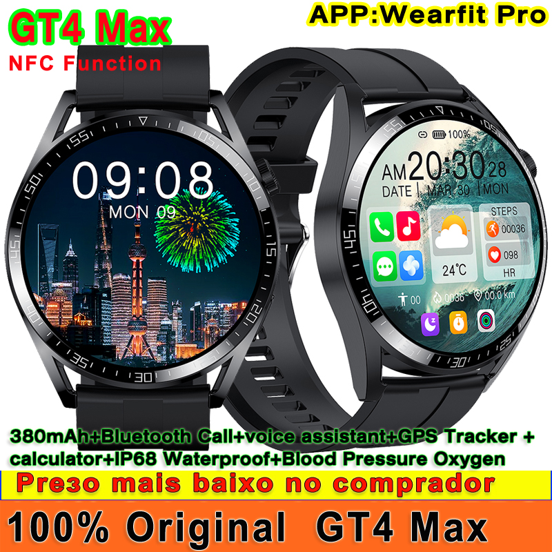GT4 Max Chính Hãng Đồng Hồ Thông Minh Nam Siri NFC GPS Tracker Cuộc Gọi Bluetooth Sạc Không Dây IP68 Chống Nước Máy Tính Đồng Hồ Thông Minh Smartwatch