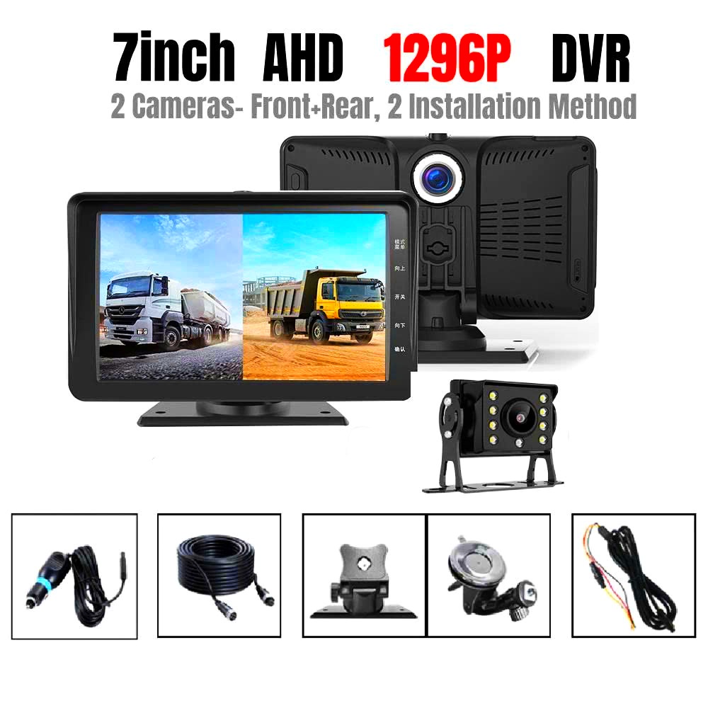 Camera hành trình Xe Tải 2 Mắt GT7 24V FHD 1080P IPS 7 Inch Ghi hình cùng lúc trước và sau xe