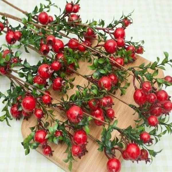 Cành lựu may mắn màu đỏ chuyên dùng trang trí decor