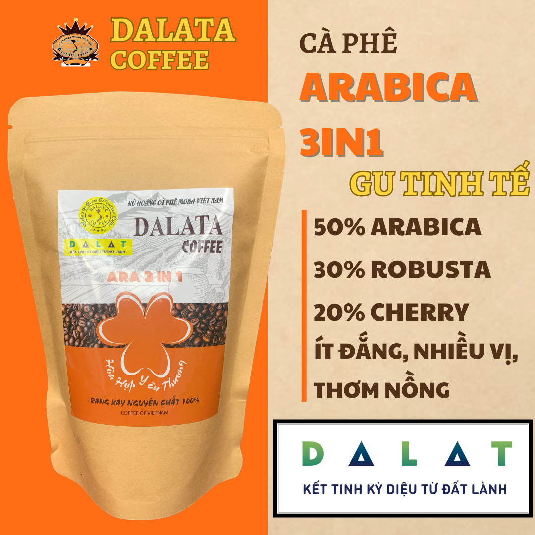 Cà phê nguyên chất đà lạt - cầu đất. ara 3in1 - dalata coffee. vị đậm đà, quyến rũ - trung hòa nhiều vị.