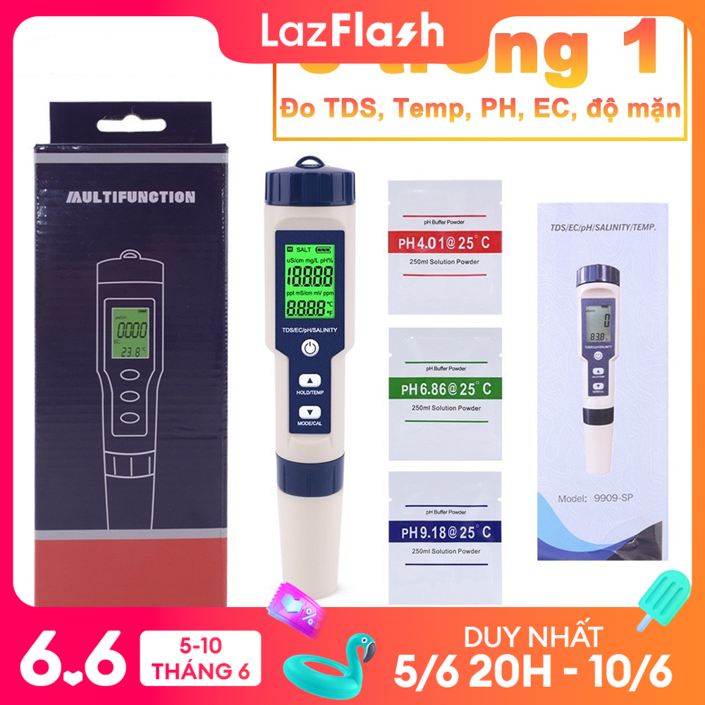 Máy đo ph nước 5 Trong 1 Thử TDS/Ph/Nhiệt độ Bút Thử Nước TDS Bộ Cho Bể Nước Uống,PH bể cá, TDS nước uống, Cây thủy canh