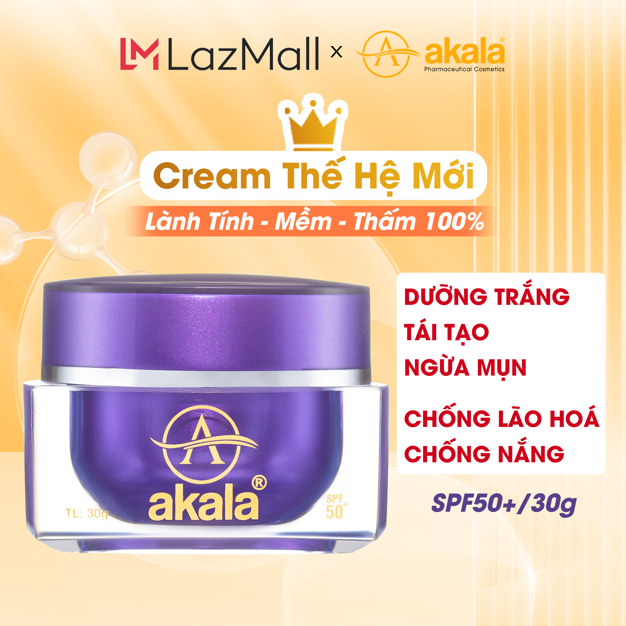 Kem dưỡng trắng - tái tạo - ngừa mụn - chống lão hoá - chống nắng akala 30 gram
