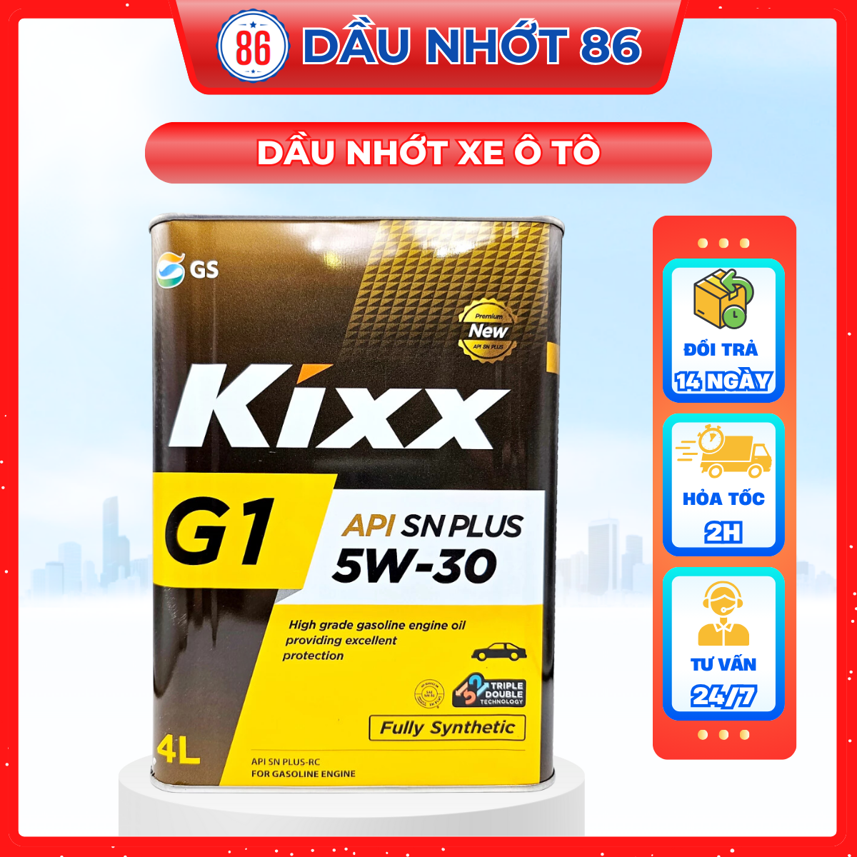 Nhớt ô tô động cơ xăng tổng hợp toàn phần cao cấp Kixx G1 5w30 4L- Sản xuất tại Hàn Quốc
