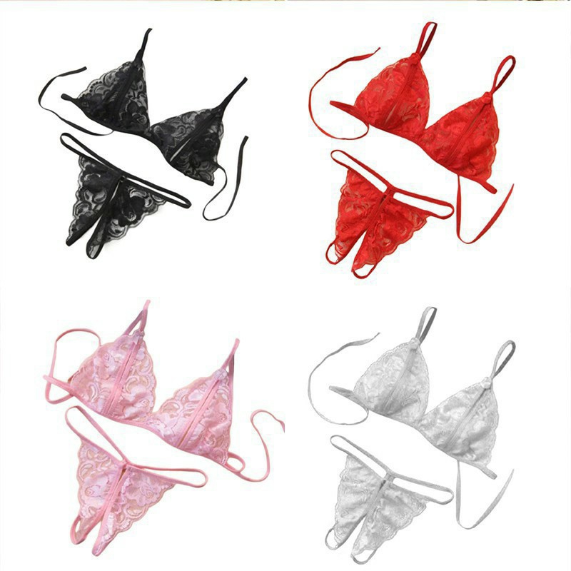 Bộ đồ lót ren 2 mảnh xẻ đáy xuyên thấu siêu quyến rũ