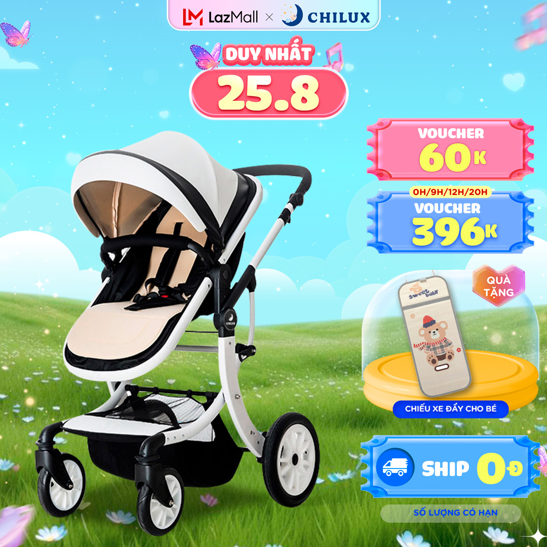 Xe đẩy cho em bé cao cấp Chilux S1.9 - xoay 2 chiều, 3 tư thế nôi tiện lợi. Sử dụng từ 0-3 tuổi. Bảo hành 3 năm
