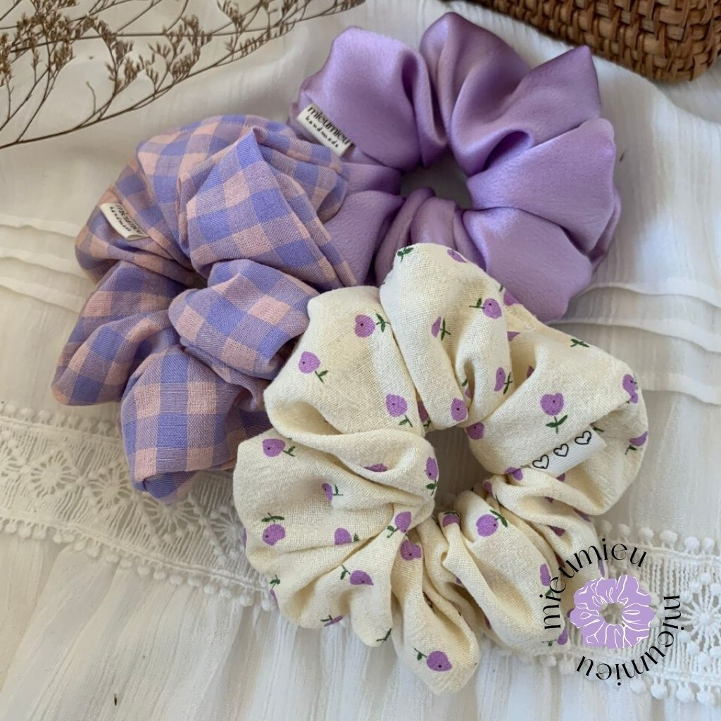 Cột tóc scrunchies handmade tone tím pastel dễ thương xinh xắn S1030