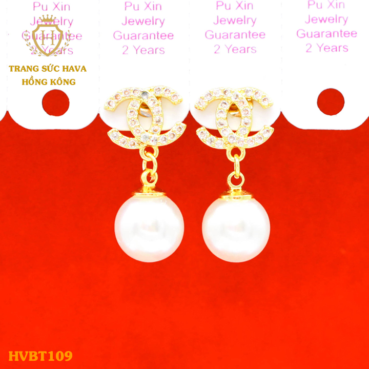 Khuyên Tai, Bông Tai Nữ Dáng Dài Mặc Chữ X Đính Ngọc Trai, Titan Xi Mạ Vàng Non 24k Thật Cao Cấp (Không Bị Xỉn Đen) - Trang Sức Hava Hong Kong Phong Cách Thời Trang