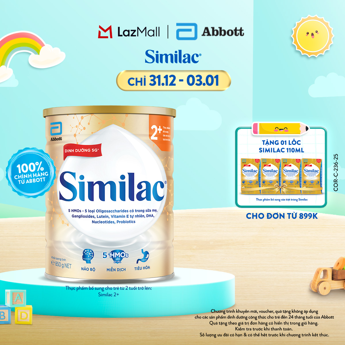   CHỈ 31.12-03.01 QUÀ TẶNG CHO ĐH 899K-SLCH  Sữa bột Similac 2+ 800g 850g đột phá dinh dưỡng 5G cho trẻ từ 2-6 tuổi  Bao bì thay đổi theo từng đợt nhập hàng  