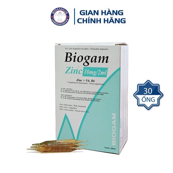 Biogam Zinc hộp 30 ống kẽm nước số 1 Châu Âu