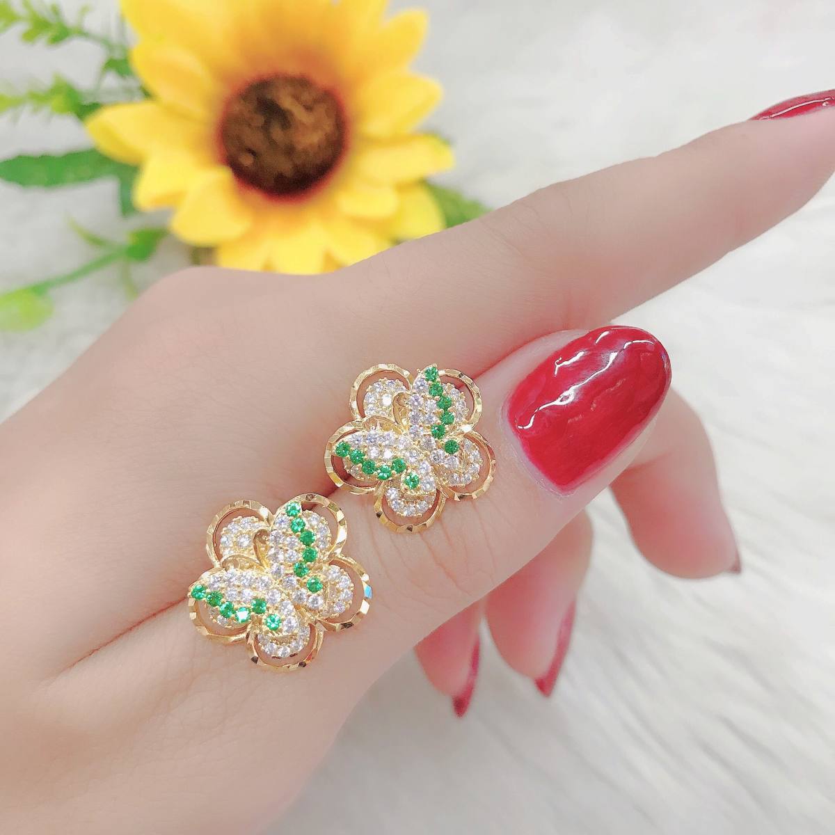 Bông tai nữ JK Silver kiểu dáng Hàn Quốc mạ vàng 18K đính kim cương nhân tạo, công nghệ xi vàng 4 lớp cao cấp