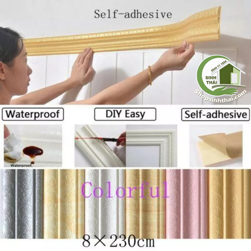 [HCM]Xốp dán len tường màu vàng - phào chỉ dán khung tranh - dán chỉ tường - [ 8cm x dài 230cm ] có 