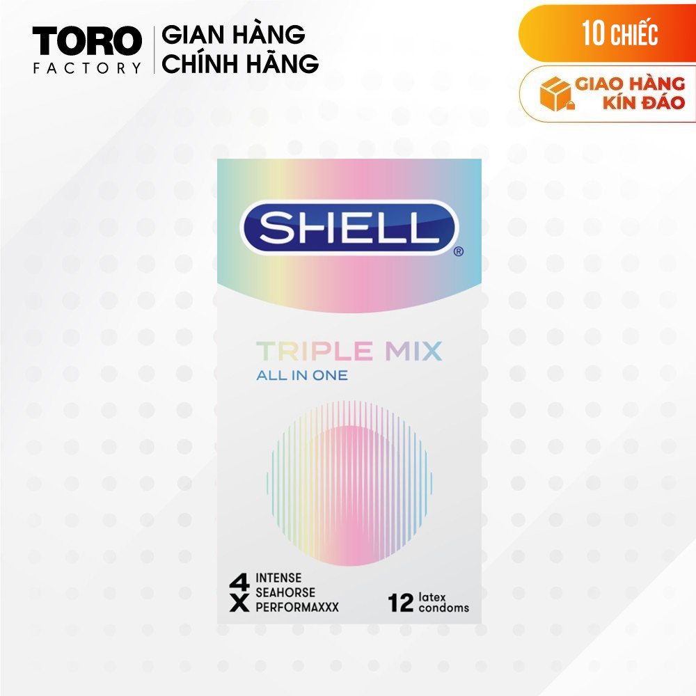 Bao cao su Shell Triple Mix siêu mỏng, kéo dài thời gian, điểm nổi - Hộp 12 cái | TORO FACTORY