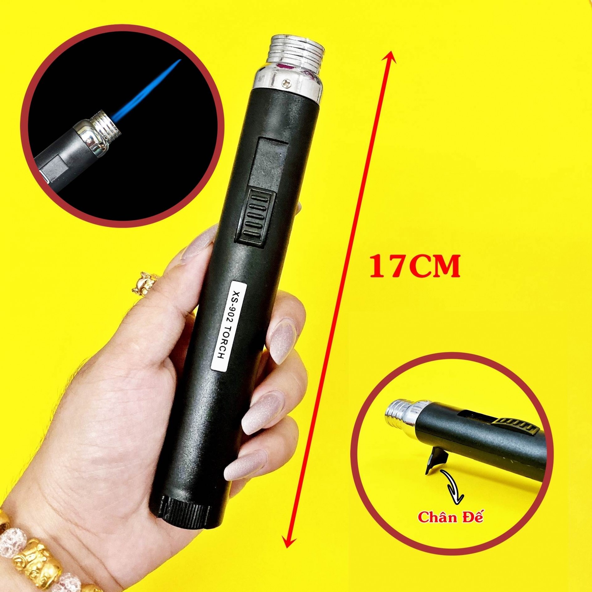 Bật lửa khè rãnh tay xs902 có chân đế - lửa hoả tiễn size: 17cm -
