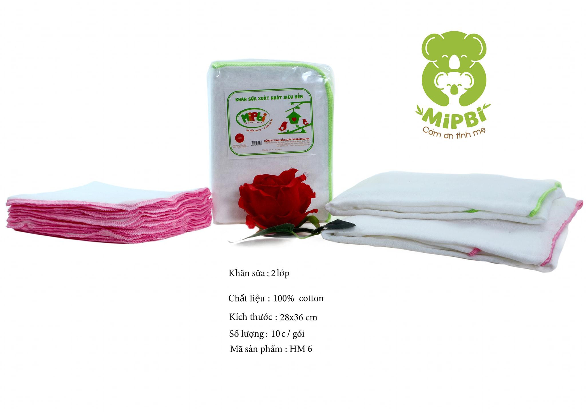 Túi 10 khăn xô sữa cotton cao cấp Mipbi 28x35cm