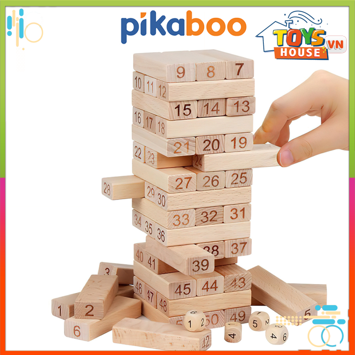 Trò chơi rút gỗ cao cấp Pikaboo 54 thanh kèm 4 xúc xắc