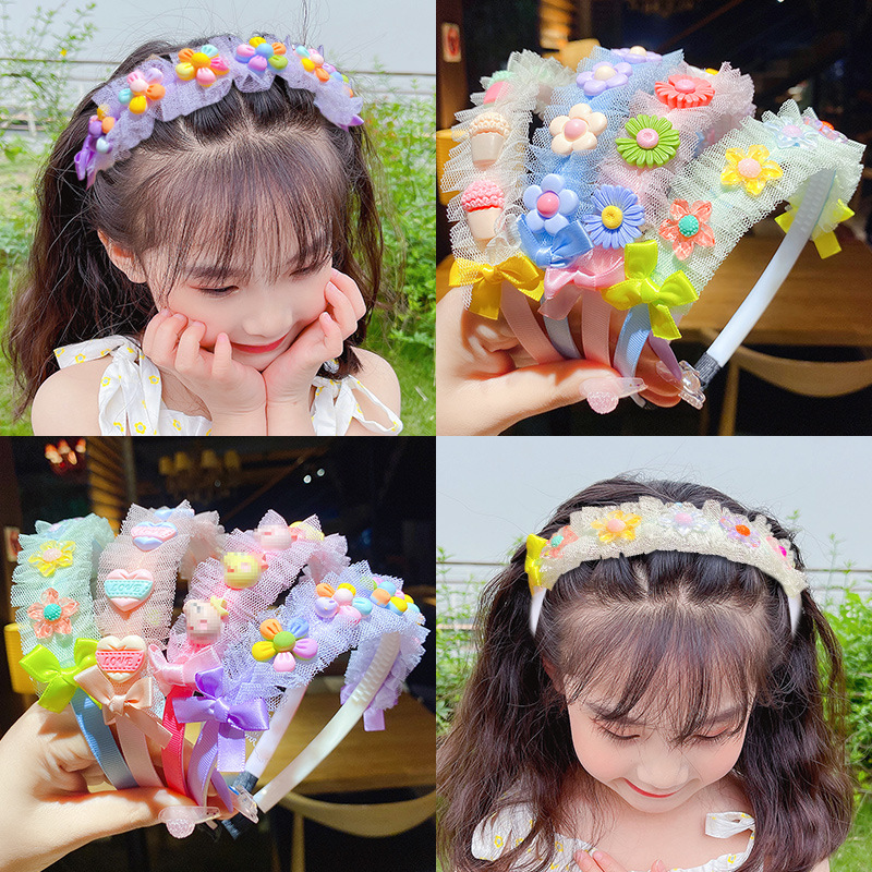 Bờm tóc bé gái có đính hoa chống trượt