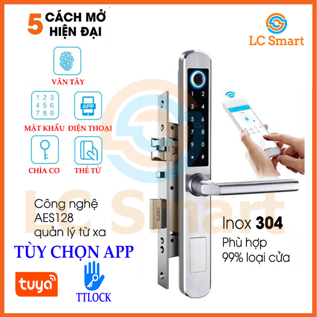 [HCM] Khóa vân tay cửa nhôm Xingfa A210 thông minh dùng TUYA/TTLOCK (Tùy chọn) - Phù hợp cửa nhôm và cửa gỗ