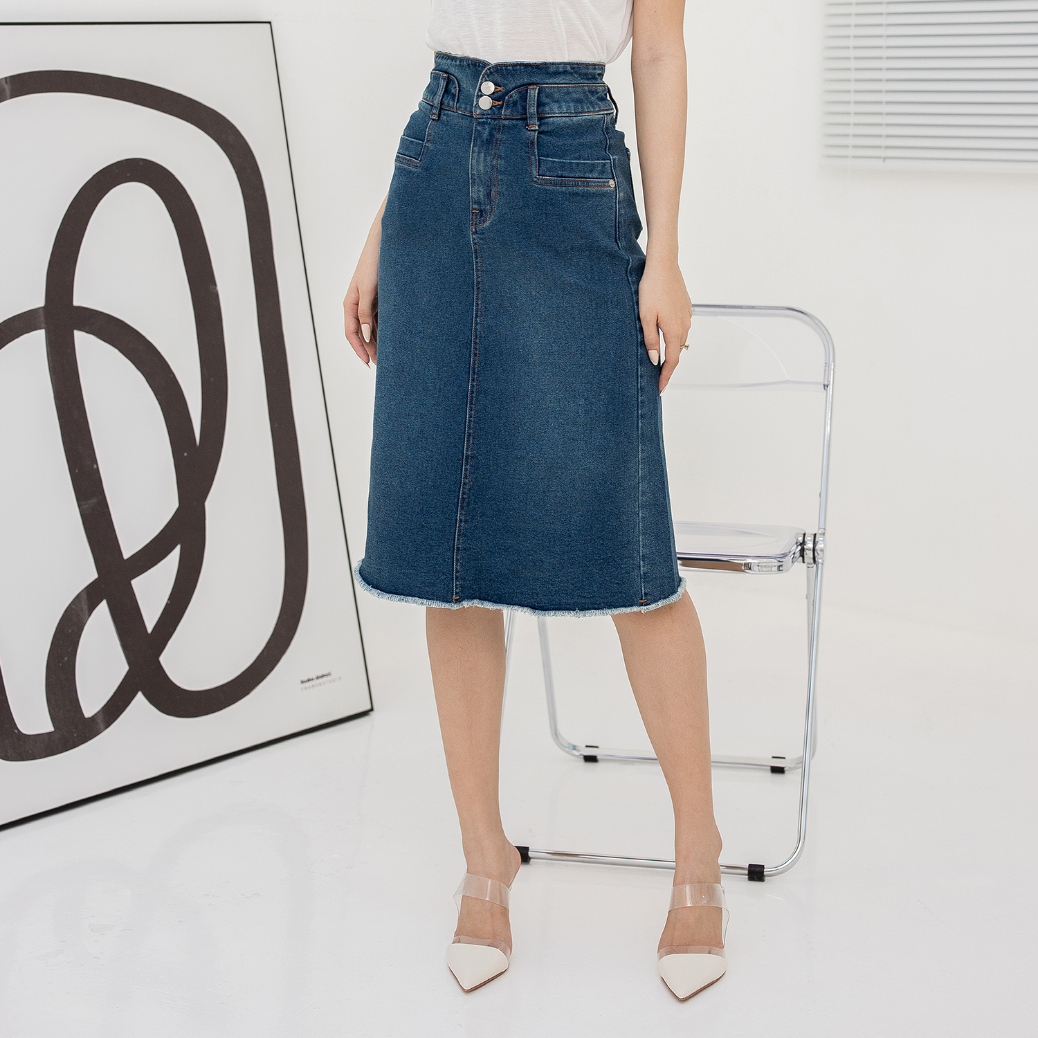 VÁY JEAN LỬNG MÀU XANH ĐẬM